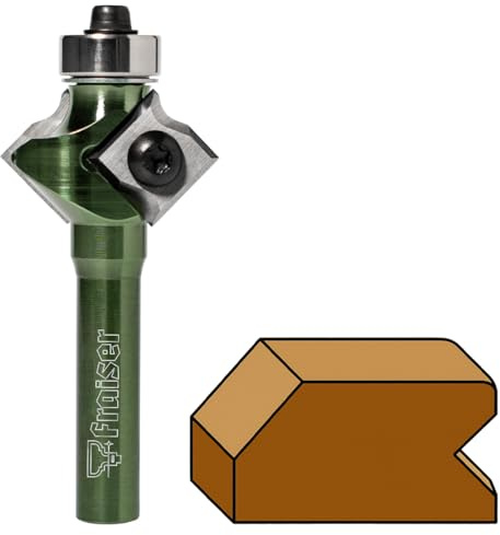 Fraiser Kantenfräser 3-in-1 - Fasenfräser 45 Grad, Abrundfräser / Radiusfräser R3 und V-Profilfräser 90 Grad, mit Kugellager und Wendeplatten, 8 mm Schaft - für Oberfräse, Kantenfräse und Frästisch