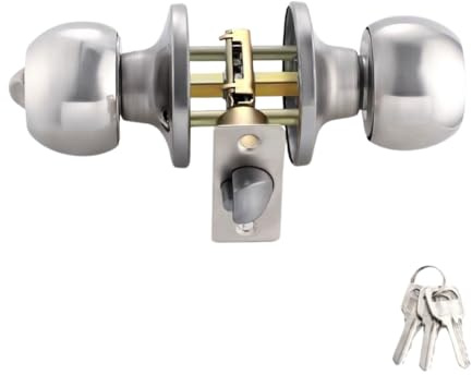 REZSOVEE Stainless Steel Entry Door Handle, Security Knob Handle with Lock and Key, Same Key for Interior and Exterior Use, Suitable for Entry Doors and Bedrooms