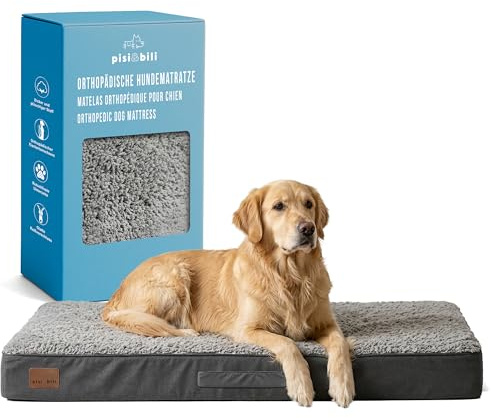 Pisi Bili Orthopädisches Hundebett - 91x69x9cm Hundekissen Hundematte | Memory Schaum - Wasserdicht - Waschbar - Weich Sherpa Bezug - Rutschfest - Dunkelgrau - Hundematratze - Hundekörbchen