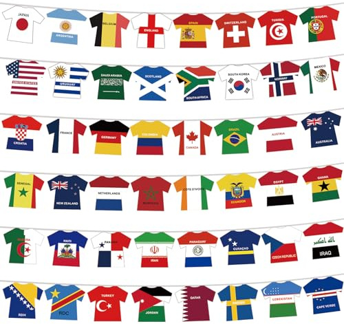 YOFANUP World Football Flags Bunting 2026, 50ft/15m, Update 48 Qualified Countries Jersey Bunting for World Cup Decorations, Double Sides Flag for Bar Club Home Decor (1 Pack)