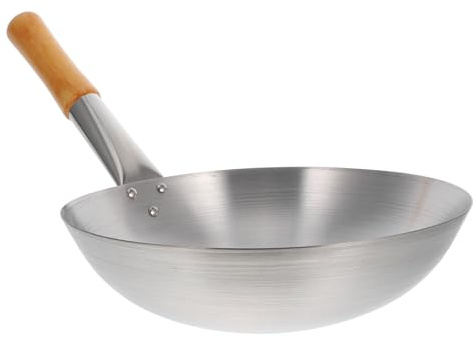PAMINGONO Wok in Acciaio Inossidabile Manico Singolo in Legno, Padella Resistente alla Corrosione per Uso Quotidiano, per Friggere Verdure
