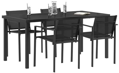 vidaXL Set di Mobili da Esterno 5 pcs Nero e antracite Textilene, Set di mobili da giardino moderni, in acciaio resistente, per terrazzi e giardini, seduta duratura e stile