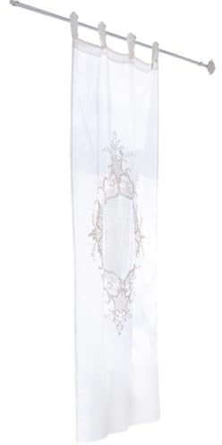 Loberon Gardine Leia, mit Ornament-Stickerei, Romantisches Vintage-Flair, dekorative Bindebänder zur Anbringung, Fensterdekoration, Sichtschutz, Vorhang, Leinen, Creme