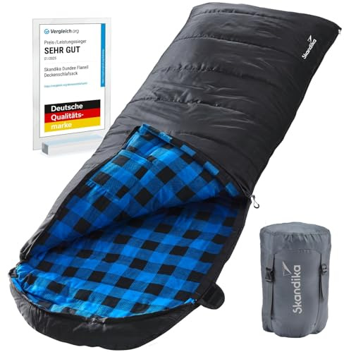 Skandika Deckenschlafsack Dundee Flanell | Baumwolle, Luxus-Qualität, koppelbar, Doppelschlafsack, 3 Jahreszeiten, bis -20°C, 220 x 80 cm/ 220 x 160 cm | Outdoor Camping Schlafsack