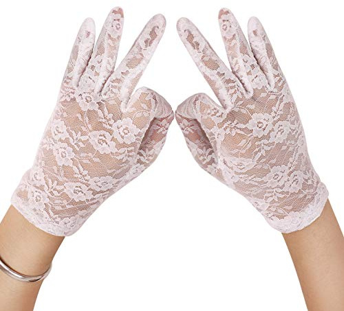 Faxianther Afinder Damen Kurz Spitzenhandschuhe Fingerhandschuhe Brauthandschuhe Sommer Spitze Sonnenschutz Anti UV Handschuhe Hochzeithandschuhe Fahrradhandschuhe