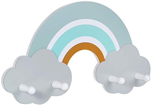 Kindsgut appendiabito da parete in legno per bambini, Appendiabiti per bambini, 4 appendini, per giacche e zaini, multicolore, Finn