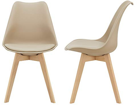 [en.casa] Lot de 2 chaises de Salle à Manger avec Siège Confortable et Rembourré Chaise de Salon Scandinave Construction Robuste Coque Plastique Similicuir Hêtre 82 x 49 x 54 cm Beige
