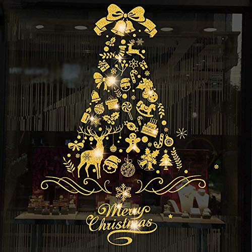 Vicor Weihnachts-Fensterdekoration, wiederverwendbar, Weihnachts-Fensteraufkleber, goldfarben, für Weihnachtsfensterdekoration, 4 Bögen