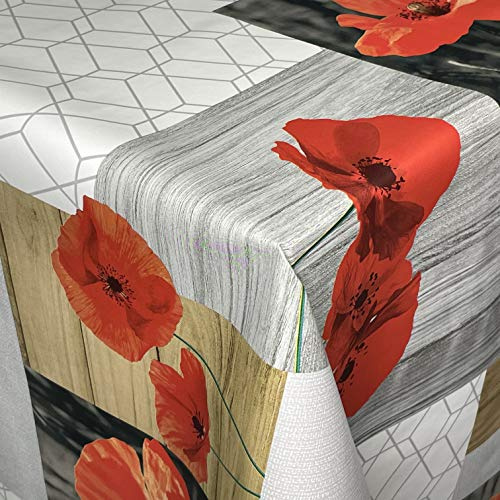 KEVKUS Wachstuch Tischdecke C146271 Mohn Holz Blumen eckig rund oval (Rand: Schnittkante (ohne Einfassung), 140 x 240 cm eckig)