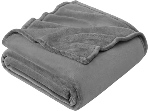 Hansleep Fleece Queen Blanket for Bed Fleece Grey, Queen Size Super Soft Flannel Fuzzy Gray, Plush Cozy Blanket for All Seasons, Grey, Queen 90x90 Inches