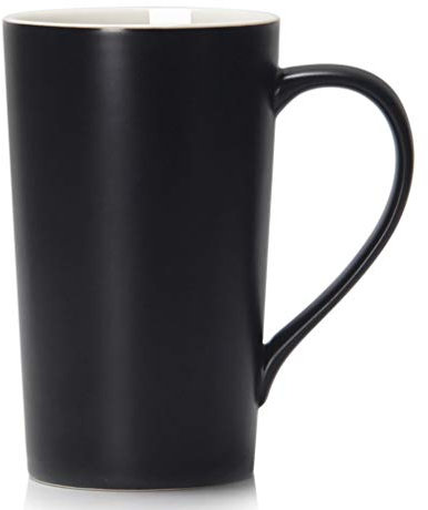 Smilatte Tazza da caffè extra large da 590 ml, M007, in ceramica, per latte, cappuccino, tè, con manico, per papà, uomini, colleghi, ideale per ufficio, casa, uso quotidiano, colore nero