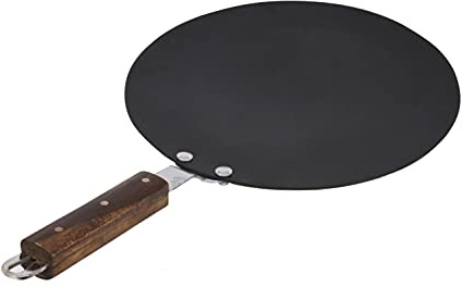 Iron Tawa Tava Non-Stick Pan Concave Black Iron Heavy Duty Crepe Pancake Chapati Roti Dosa Tawa Tava Non Stick Coating Concave Pan Griddle Wooden Handle 30cm