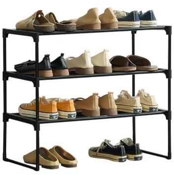XIANGLV Schuhregale 3 Ebenen, Schuhregal Metall Schwarz, schuhregal schmal, füR Bis Zu 9 Paar Schuhe, Anti-Rost-Beschichtung, füR Flur, Wohnzimmer, Schlafzimmer, 60 X 28 X 54 cm LV60FH03
