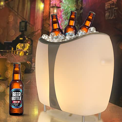 FUYO 3-in-1 LED Eiskübel mit Bluetooth Lautsprecher RGB Farbwechsel Akku Outdoor IP44 Wasserdicht Dimmbar Weinkühler Eisbehälter Bar Flaschenkühler Getränkekühler, Höhe 43cm- für Indoor & Outdoor