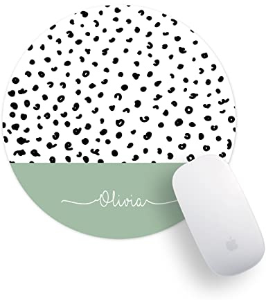 Personalised Dalmatian Print Mouse Pad Custom Name Green Mouse Mat PC Computer Desk Accessories Office Gift Gaming Mousemat Mousepad Rectangle Round -ROUND