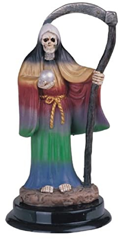 ICE ARMOR 5 H Rainbow Santa Muerte Holding Scythe Statue Our Lady of The Holy Death Figurine Religious Decoration Office Desk/Home/Living Room/Table Decor, Perfect House Warming Gifts for New Home