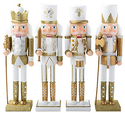 Monal Nutcracker Christmas Decoration Wood Soldier 30cm/11.8in King Drum Ornament Glitter Traditional Royal Jacket Figures Crown Table Top Festival Party Outdoor Xmas Gifts Home Decor (Golden)