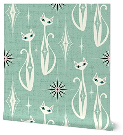 Spoonflower Diamond Cats Vintage Pre-Pasted Removable Wallpaper