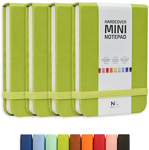 NeatVilla Winziges Notizbuch 3x4 (7,6 x 10,2 cm) Kleiner Notizblock Taschenformat, A7 Leder Hardcover Mini Notizbuch, Abreißblatt Winziger Notizblock mit Gummiband, 4er Pack Mini Taschennotizbuch für