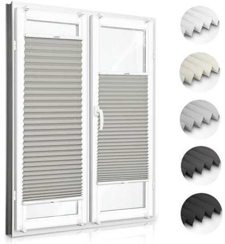 Zero Home - Premium Plissee ohne Bohren I Plissees für Fenster und Türen I Hellgrau I Blickdicht & Lichtdurchlässig Rollos I Hergestellt in der EU I Klemmfix Montage I 55x220 cm