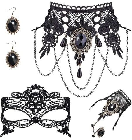 LETTERASHQP Gothic Schmuckset Halskette Choker Halsband Hexenhut Damen Accessoires für Halloween Kostüm Zubehör