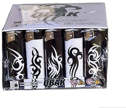 50 Accendini Ricaricabili in Diversi Colori QBAK Lux Atomic Box da 50 Pezzi Accesori per Fumatori (Tribale)