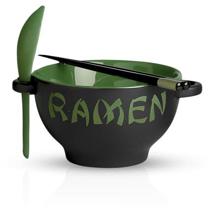 Ceramic Ramen Bowl Set with Chopsticks and Spoon - Microwavable Noodle Bowl Ramen Gift Set - Japanese Bowls for Instant Noodles, Pho, Udon Noodles, Miso Soup - Microwave & Dishwasher Safe (Green,21oz)