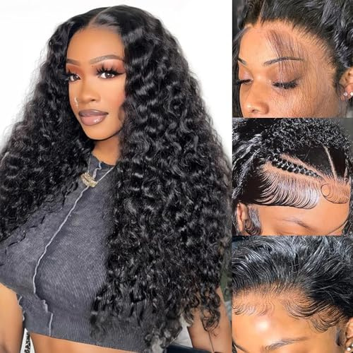 Oxeyegirl 26 Zoll 13x4 HD Lace Front Wig Human Hair Water Wave Echthaar Perücke 180% Density Perücke Damen Echthaar Brazilian Human Hair Lace Front Wigs Pre Plucked Curly Wig 65CM