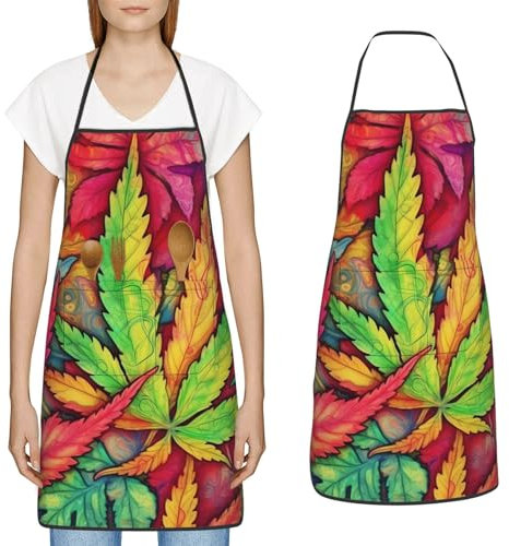 YoupO Mehrfarbige Kochschürze mit großen Taschen, Küchenschürze, wasserdicht, Arbeitsschürze für Männer und Frauen, Weiss/opulenter Garten, Einheitsgröße