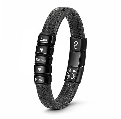 UNIQAL | Personaliesiertes Lederarmband mit Gravur SHAPE Herren Damen | Leather Bracelet mens | Magnetverschluss | handgemacht in Germany
