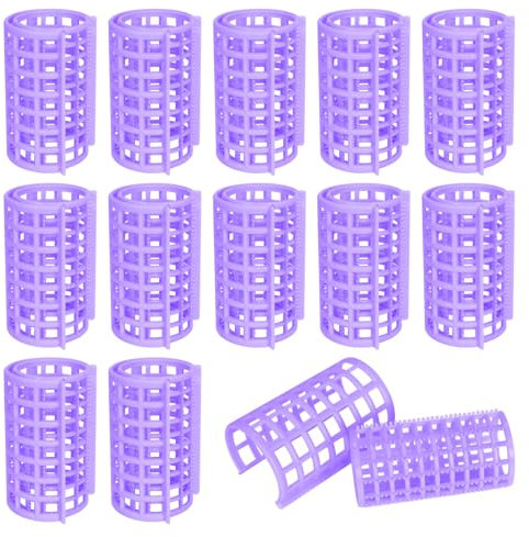 Set di 12 Bigodini in Plastica Autoadesivi - Riccioli Grandi da 36 mm per Capelli Lunghi, Medi, Piccoli - Confezione da Salone da Barbiere (Viola)