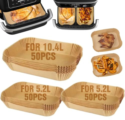 Sleeleece 150pcs Airfryer Backpapier für Ninja Flex Drawer Dual Zone AF500EU 10,4L Heißluftfritteuse,Zubehör für Ninja Foodi AF500EU AF500EUCP DZ201EU DZ401EU and Other Dual Zone Air Fryer