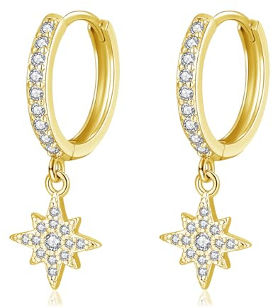Hasnsofie Creolen mit Anhänger, 925 Silber Creolen Mädchen mit Zirkonia | Hängend Ohrringe für Mehrere Ohrlöcher, Weihnachten Ohrhänger Silber für Frauen, Hypoallergen, Kommt in Schmuck Geschenk Box