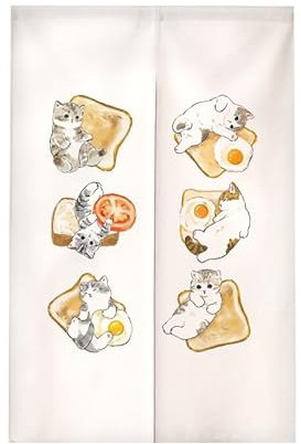 tür Vorhang 2x42.5x150cm Katzen und Brot Room Divider,Japanese Style Door Curtain Restaurant Entrance Hanging,Half Curtain Decorative Curtains,Küche Shop Tür Halber Vorhang