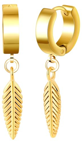 Yumilok kreoler örhängen rostfritt stål herr fjäder örhängen fällbara creoler dam örhängen rostfritt stål herr unisex Huggie öronbrosk piercing, Rostfritt stål