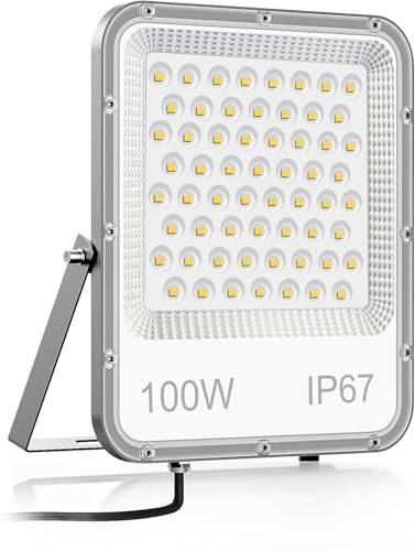 JINABLOSSY Faretto Led da Esterno, Faretti Led Lampada Esterni 6500K Bianca Fredda Faro led esterno Impermeabile IP66 Fari Led Interna ed Esterna per Giardino Cortile Garage Pareti (100W)