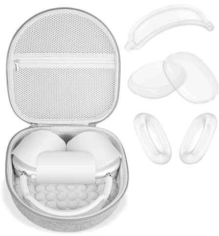 Case for Apple Airpods Max Headphones, Travel Portable Headphone Hard Case Cover Bag, Mesh Pouch with Zipper for Charger and Accessories (Dark Gray)