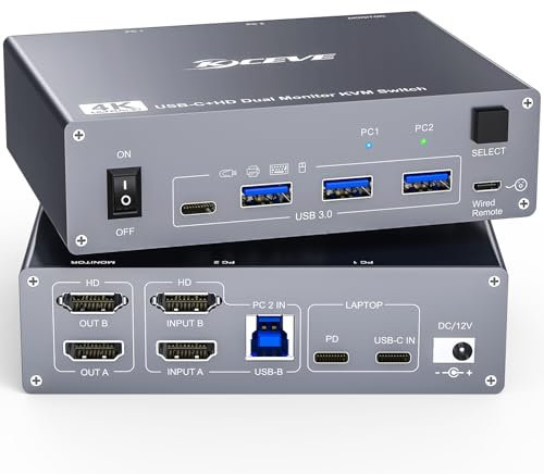 YOUTINGHDAV KVM Commutateur 2 PC 2 moniteurs USB C USB 3.0 Commutateur KVM Double Moniteur HDMI 4K@60Hz pour PC & Ordinateur Portable MST, PD 60W Charge Ordinateur Portable avec Télécommande Câble