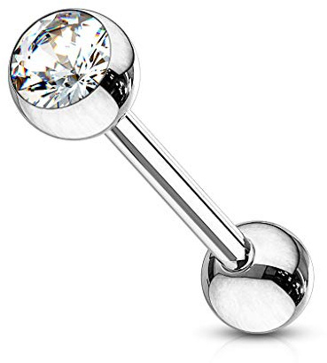 beyoutifulthings Zungen-piercing Eingefasster Kristall 6-mm Silber Universal-Piercing Chirurgenstahl Barbell-s Stab-länge 6-19-mm
