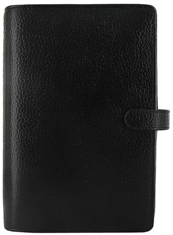 Filofax Finsbury Organizer, persönliche Größe, Schwarz - Traditionelles genarbtes Leder, Sechs Ringe, Wochenansicht, Kalender Terminplaner, mehrsprachig, 2025 (C025302-25)