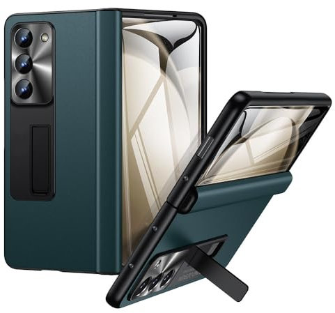Für Samsung Galaxy Z Fold 5 Hülle Leder Ganzkörperscharnierschutz Telefonhülle Displayschutzfolie für Z Fold 4 Cover, grün, für Samsung Galaxy Z Fold 5
