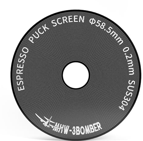 MHW-3BOMBER Écran à expresso 58,5 mm, rondelle d'expresso ultra fine de 0,2 mm avec trou rond, filtre à café réutilisable en métal avec revêtement en titane de 58,5 mm, compatible avec La Marzocco
