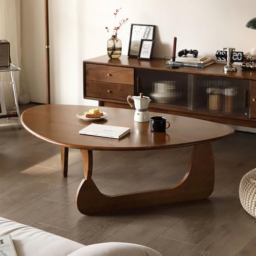 Table basse triangulaire moderne rustique en bois de noyer massif pour salon, petite table d'appoint ovale vintage pour bureau et décoration d'intérieur (marron)