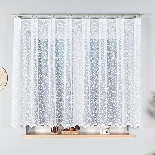 Gardinen Vorhangen Weiß Jacquard 250x150 cm (BxH) Izera Kurz Lang Vorhänge Kräuselband Wohnzimmer Gardinenschals Schlafzimmer Blumen Motiv