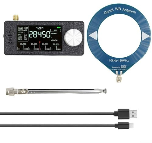 Mini SI4732 - Radio de bolsillo IPS de 1.9 pulgadas, pantalla a color de alta definición, transmisión de banda completa para ESP-32-S3 Master Control, antena de bucle portátil, receptor digital, AM