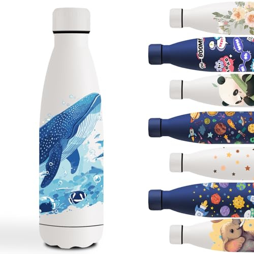 Gourde Isotherme, 500ml Gourde Enfant, Bouteille Isotherme avec Océan, Bouteilles Isothermes Sans BPA, Double Paroi Isolante, Bouteille d'eau anti Fuite, Thermos pour École, Bureau, Sports, Voyage