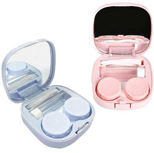 Lumivra 2 PCS Travel Contact Lens Case with Mirror – Portable & Leakproof Compact Lens Holder – Lightweight Travel Kit with Tweezers – Fits Inside Most Glasses Cases