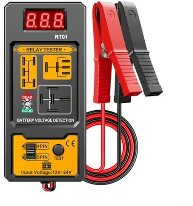 Zeroupshop 12V 24V Car Relay Tester Digital Battery Analyzer LCD Display Vehicle Circuit Testing Tool For Auto Motorcycle Marine Electrical System Portable with Clips