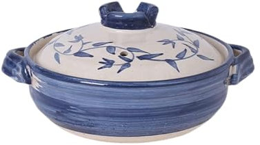 BIBTOO Olla de cerámica Caliente, cazuela Redonda de Barro, Resistente al Calor, Olla de cocción Lenta for guisar arroz.(2.2L)