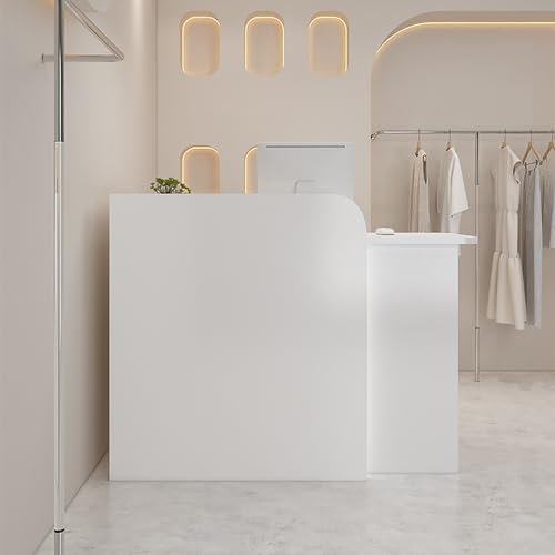Moderner Empfangstresen für Büro, große weiße Empfangstheke mit Schubladen und abschließbaren Schränken, schlichtes Design für Firmenräume, Hotels und Bekleidungsgeschäfte (90 x 50 x 100 cm)